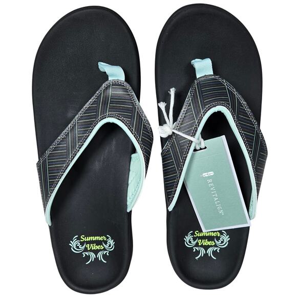 Revitalign‎ Women's Yumi Summer Stripe Flip-Flop in Black 12 NWT - Picture 1 of 9